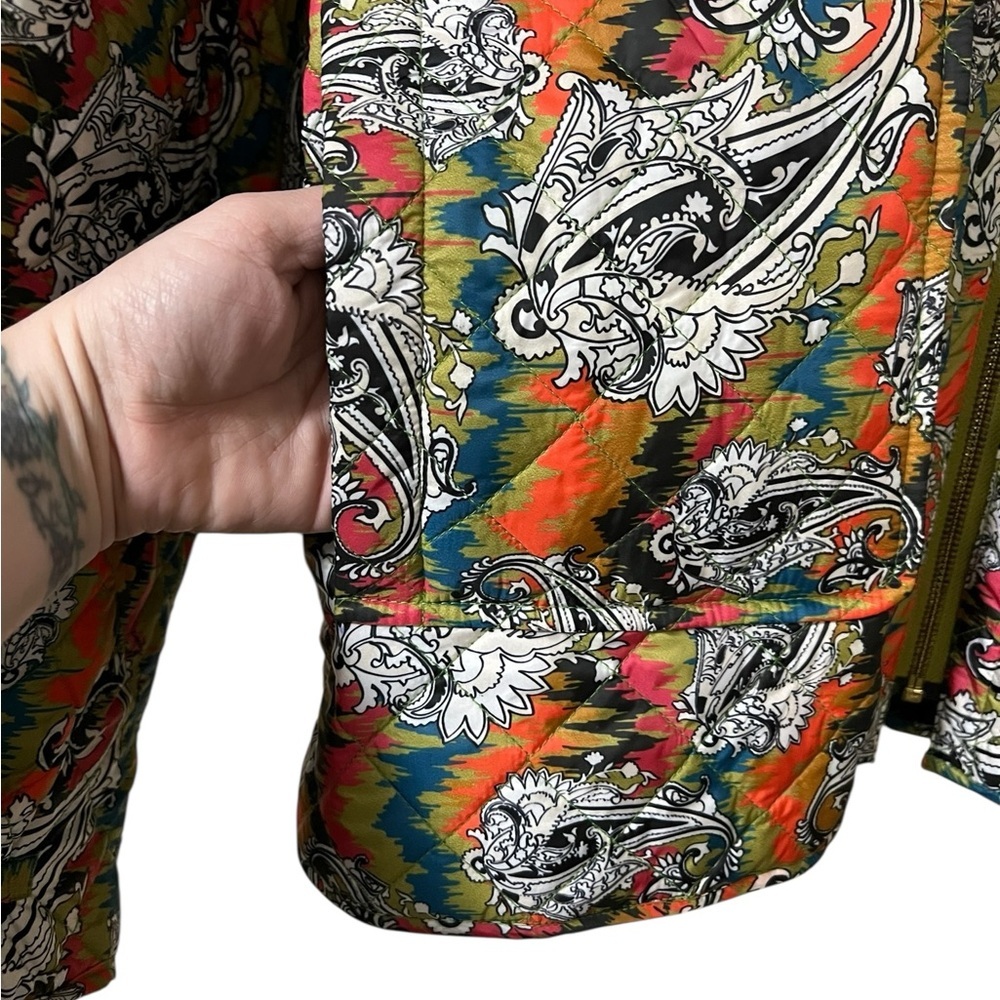 Emily Lovelock multicolor paisley quilted zip front boxy jacket colorful - Picture 6 of 11